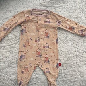 Magnetic Me Owl Print Footie in Cream and Purple